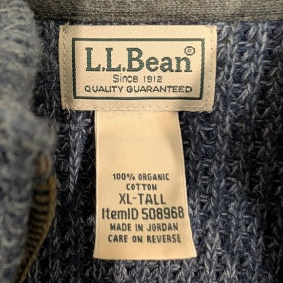 LL Bean Organic Cotton Waffle Sweater Mens Size XL Tall Blue Heavy Full Zip - Picture 5 of 9